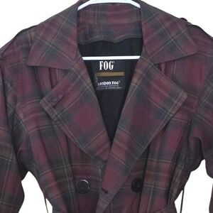 London Fog FOG Plaid Trench Coat Belted Double Breasted Women's Size 2 Petite